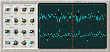 Click to open full-sized view Oscilloscope showing stereophonic waveform