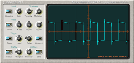 Click to open full-sized view Oscilloscope showing monophonic square waveform